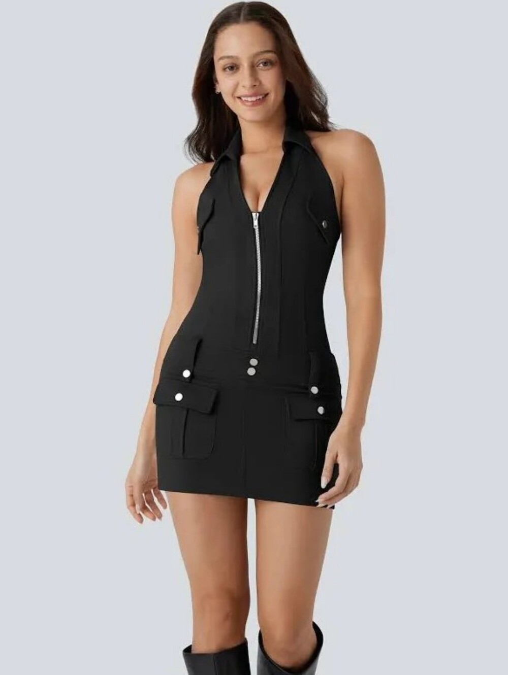 NWT Halara Halter Backless Micro Dress with Pockets XS